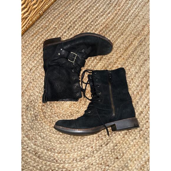 UGG Australia Marela suede lace-up combat boots in black size 9 - Picture 1 of 6